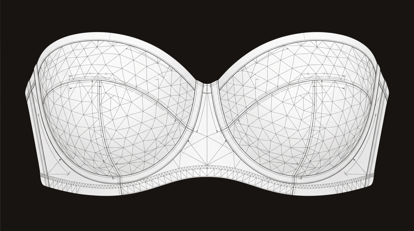 A wireframe of a bra pattern